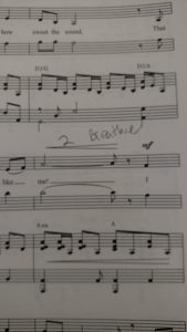 The notes in pencil, make it easy to change the song the next time around.
